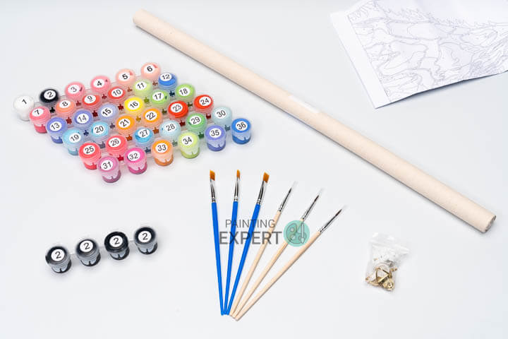 Wat is de inhoud van een schilderen op nummer pakket?