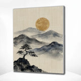 Diamond Painting Bergen in inkt met gouden maan Japan