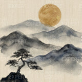 Diamond Painting Bergen in inkt met gouden maan Japan