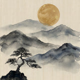 Diamond Painting Bergen in inkt met gouden maan Japan