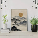 Diamond Painting Bergen in inkt met gouden maan Japan