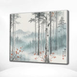 Diamond Painting Berkenbos in mist met rode accenten Japan