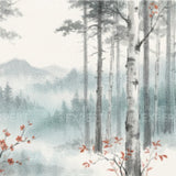 Diamond Painting Berkenbos in mist met rode accenten Japan