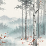 Diamond Painting Berkenbos in mist met rode accenten Japan