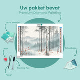 Diamond Painting Berkenbos in mist met rode accenten Japan