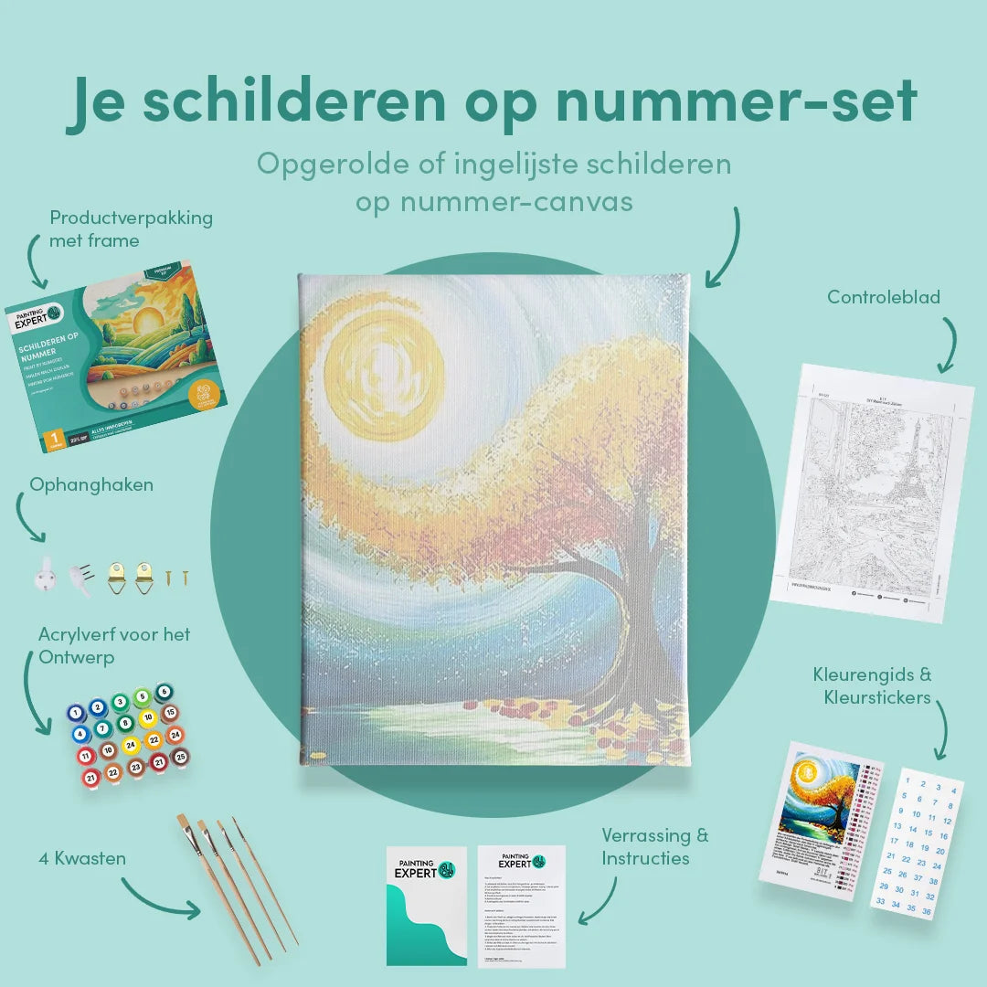 NEWENMO 4-pack Schilderen Op Nummer – Schattige Dieren, 20x20 Cm Met Lijst, Acrylverf En Penselen, Perfect Voor Beginners