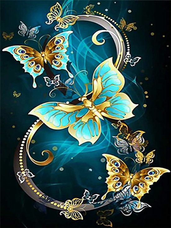Diamond Painting Gouden en Blauwe Vlinders
