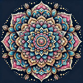 Diamond Painting Mandala Roze/Blauw/Geel