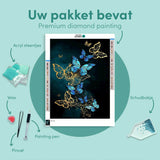 Diamond Painting Blauwe en Gouden Vlinders