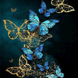 Diamond Painting Blauwe en Gouden Vlinders