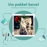 Diamond Painting Kat met een Roos