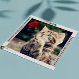 Diamond Painting Kat met een Roos