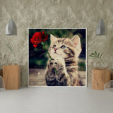 Diamond Painting Kat met een Roos