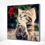 Diamond Painting Kat met een Roos