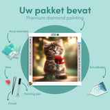 Diamond Painting Kitten met Rode Roos