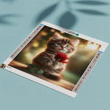 Diamond Painting Kitten met Rode Roos
