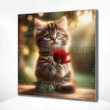 Diamond Painting Kitten met Rode Roos