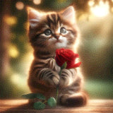Diamond Painting Kitten met Rode Roos