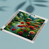 Diamond Painting Meer met Rode Bloemen