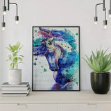 Diamond Painting Paard met Blauwe Tinten