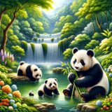 Diamond Painting Panda's bij het Meer