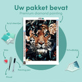 Diamond Painting Tijger met Bloemen