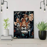 Diamond Painting Tijger met Bloemen