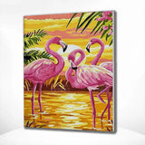 Schilderen op nummer Flamingo's met Zonsondergang