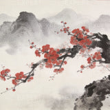 Diamond Painting Kersenbloesem voor mistige bergtoppen Japandi panorama Japan