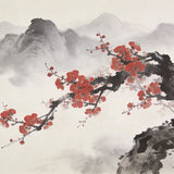 Diamond Painting Kersenbloesem voor mistige bergtoppen Japandi panorama Japan