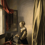 Schilderen op Nummer Meisje dat een brief leest bij een open raam