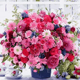 Schilderen op nummer Roze Bloemetjes met Koffiekopjes
