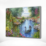 Schilderen op Nummer Betoverende Zwanen in een Prachtig Landschap