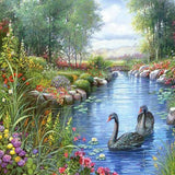 Schilderen op Nummer Betoverende Zwanen in een Prachtig Landschap
