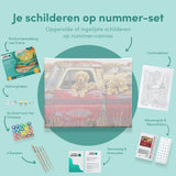 Schilderen op Nummer Honden in Rode Auto