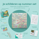 Schilderen op Nummer Rustgevend Meer met Rode Bloemen