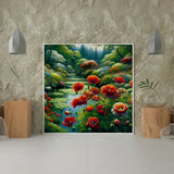 Schilderen op Nummer Rustgevend Meer met Rode Bloemen