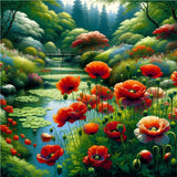 Schilderen op Nummer Rustgevend Meer met Rode Bloemen