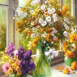 Schilderen op nummer Bloemen bij het Raam