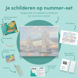 Schilderen op nummer Bridge of Londen met Zonsondergang