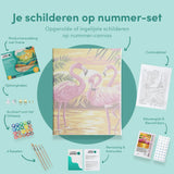 Schilderen op nummer Flamingo's met Zonsondergang