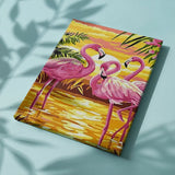 Schilderen op nummer Flamingo's met Zonsondergang