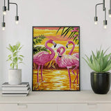 Schilderen op nummer Flamingo's met Zonsondergang