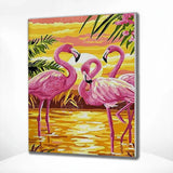 Schilderen op nummer Flamingo's met Zonsondergang