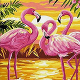Schilderen op nummer Flamingo's met Zonsondergang