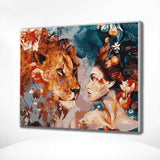 Schilderen op nummer Leeuw met Bloemen en Vrouw