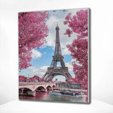 Schilderen op nummer Parijs met Roze Bomen