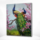 Schilderen op nummer Pauwen met Roze Bloemen