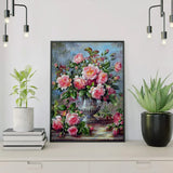 Schilderen op nummer Roze Bloemen met Zilveren Vaas