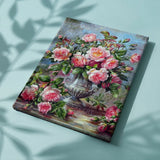 Schilderen op nummer Roze Bloemen met Zilveren Vaas